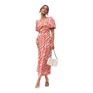 NWT Commense Zebra Pattern Cutout Midi Dress Size M Orange